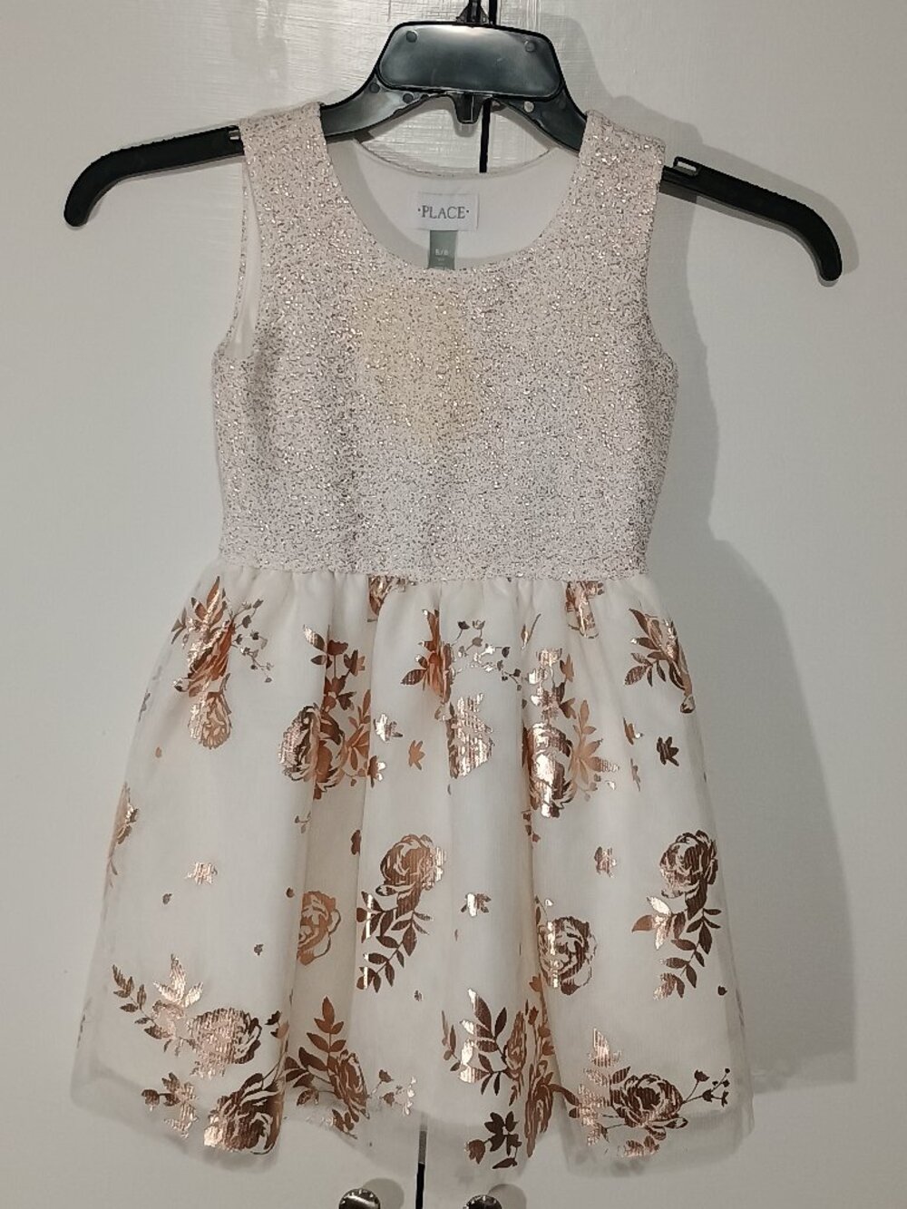 The Children’s Place Girls Rose Gold Foil Floral Party Dress Size 5/6  Brand: Th - Picture 2 of 8